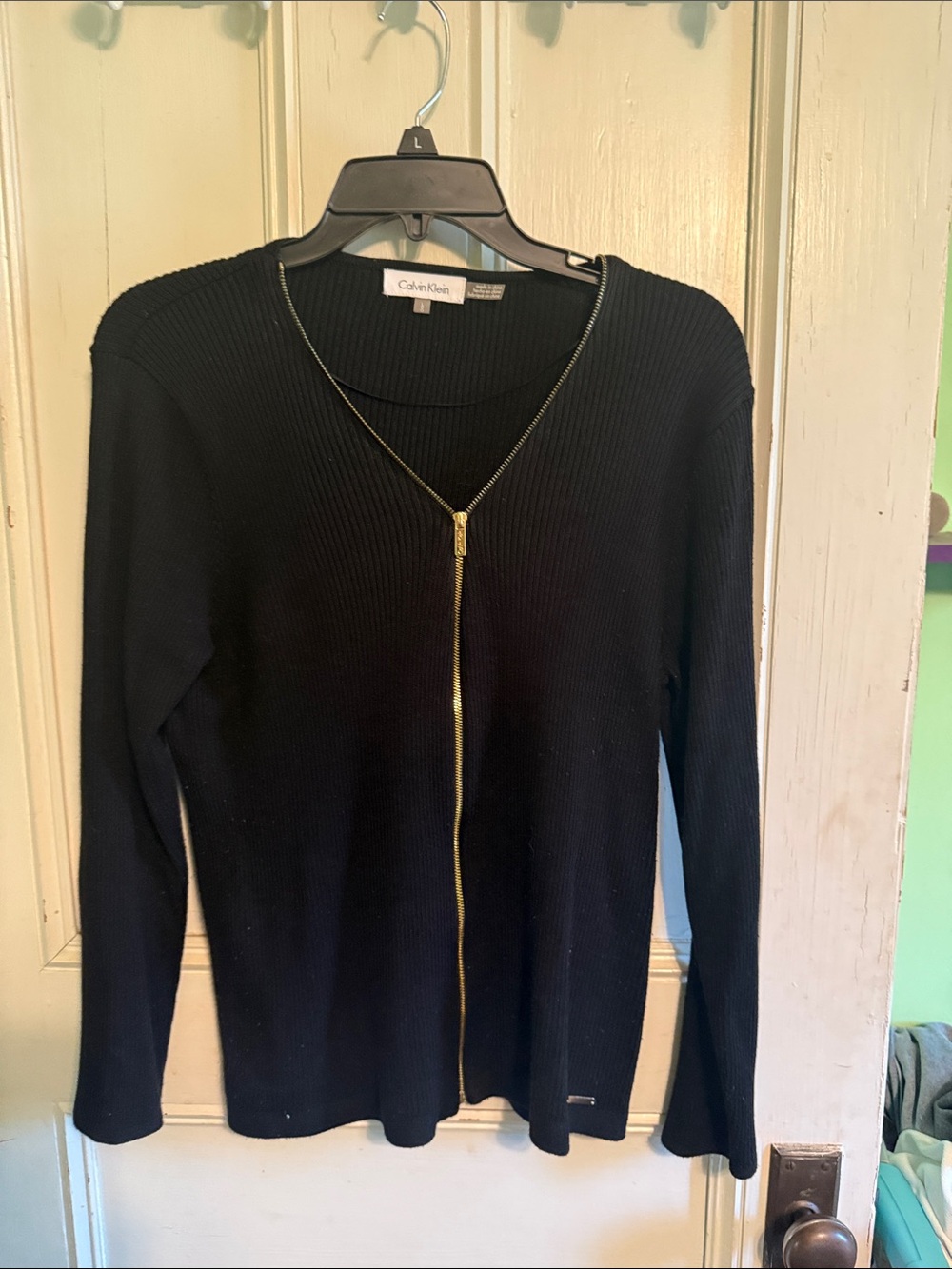 Calvin Klein Black Crewneck Sweater with Gold Zip